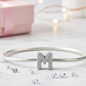 Charm for Bracelet Sterling Silver 925 letter “M”